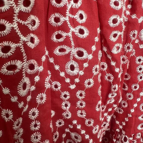 Solitaire Dress Women's Medium Red Midi Eye-lit Embroidered Lined Fit & Flare - Picture 7 of 11